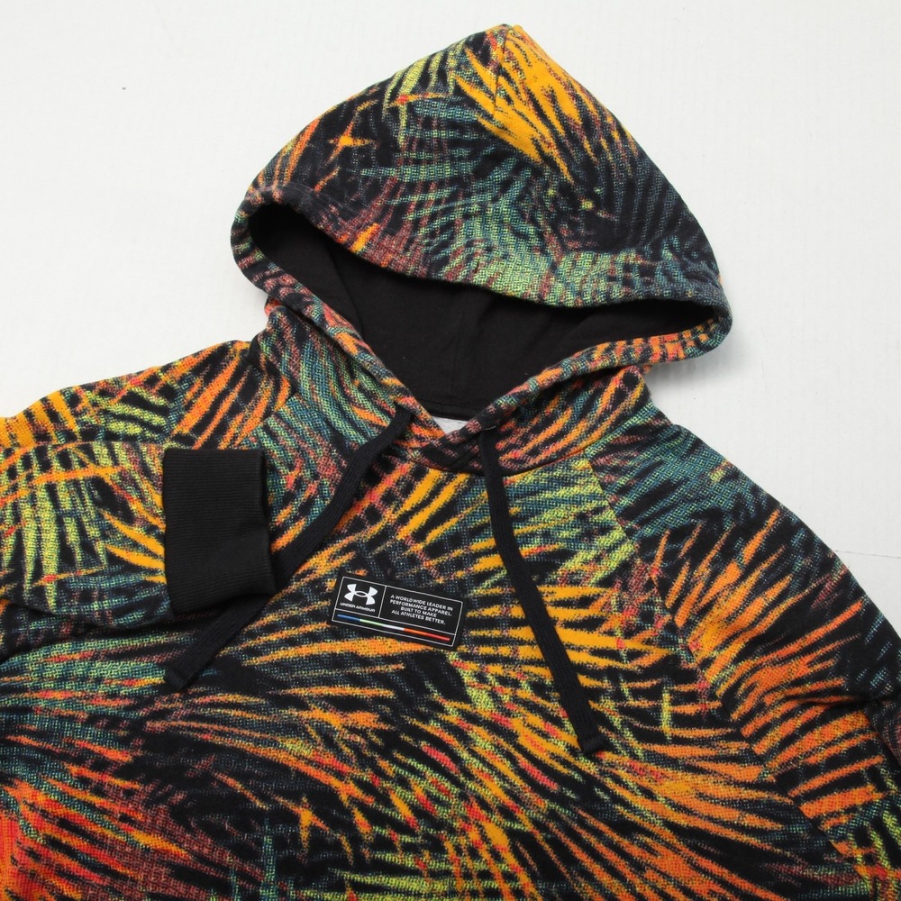 Under Armour Hoodie Mens Medium Multicolor Tropical Palm Print Fleece Pullover